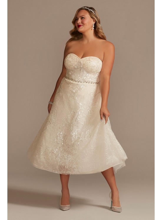 Lace Applique Tea-Length Plus Size Wedding Dress  8CWG903