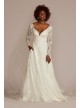 Lace Applique Tulle Long Sleeve Wedding Dress Oleg Cassini SLCWG905