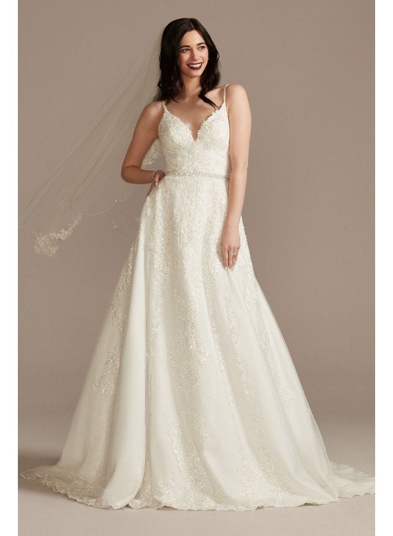 Lace Applique Tulle Spaghetti Strap Wedding Dress  CWG905