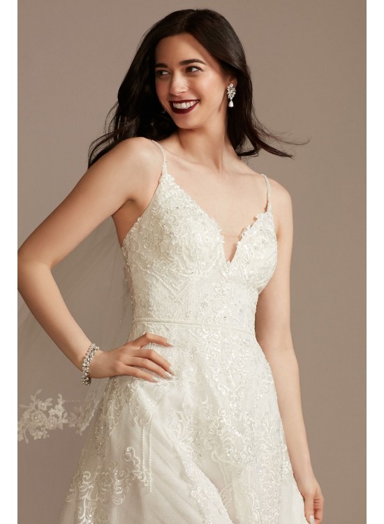 Lace Applique Tulle Spaghetti Strap Wedding Dress  CWG905