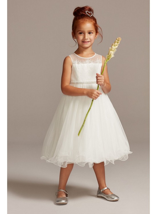 Lace Bodice Flower Girl Dress with Crystal Sash  OP267