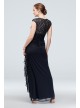 Lace Bodice Keyhole Gown with Mesh Ruched Cascade Betsy and Adam A22197