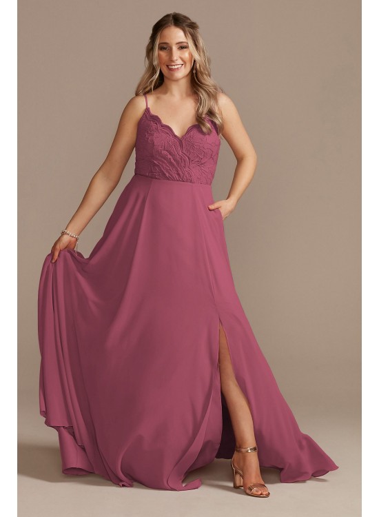 Lace Chiffon Spaghetti Strap Long Bridesmaid Dress F20356