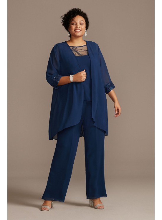 Lace-Detailed Georgette Plus Size Pantsuit Le Bos 27335