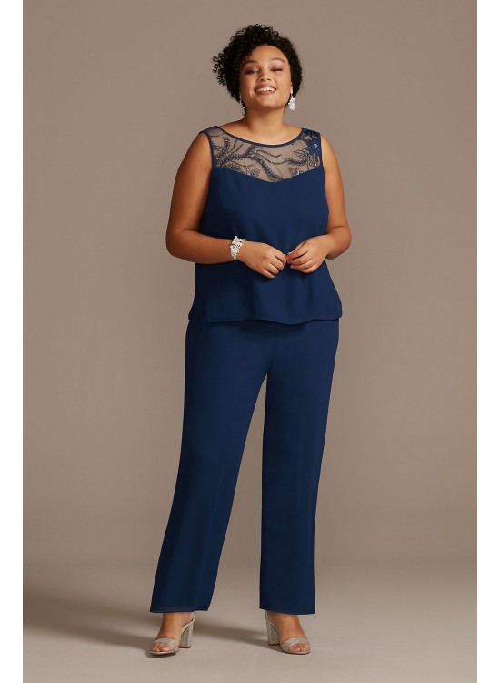 Lace-Detailed Georgette Plus Size Pantsuit Le Bos 27335