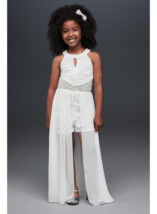 Lace Flower Girl Romper with Sheer Overskirt Speechless SC344D03H908