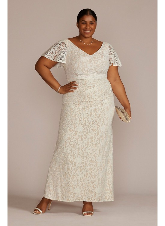 Lace Flutter Sleeve Draped Plus Size Wedding Gown DB Studio 9SDWG1054