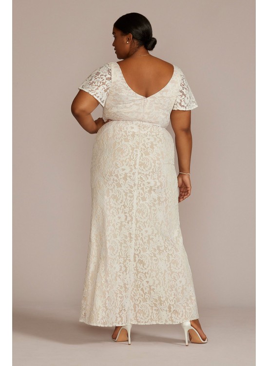 Lace Flutter Sleeve Draped Plus Size Wedding Gown DB Studio 9SDWG1054