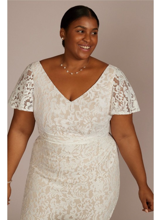 Lace Flutter Sleeve Draped Plus Size Wedding Gown DB Studio 9SDWG1054