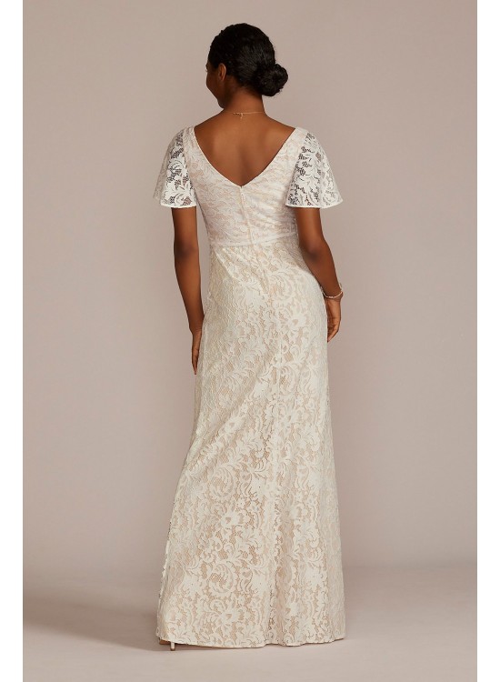 Lace Flutter Sleeve Draped Sheath Wedding Gown DB Studio SDWG1054