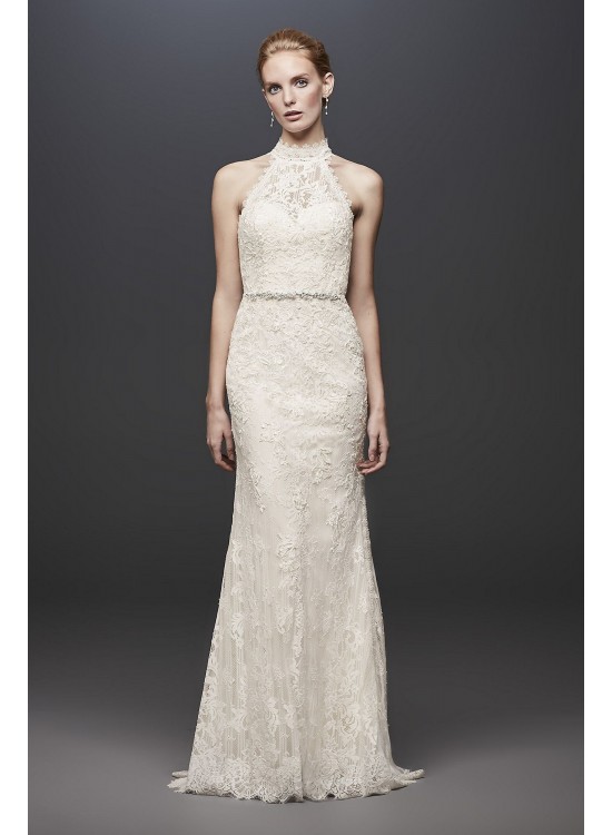 Lace High-Neck Halter Sheath Wedding Dress Melissa Sweet MS251192