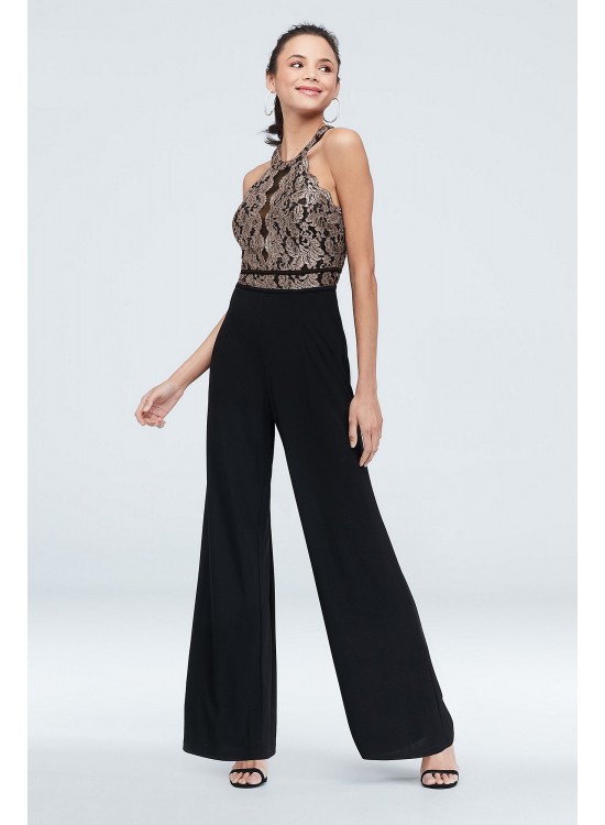 Lace Illusion High-Neck Keyhole Stretch Jumpsuit  21676J