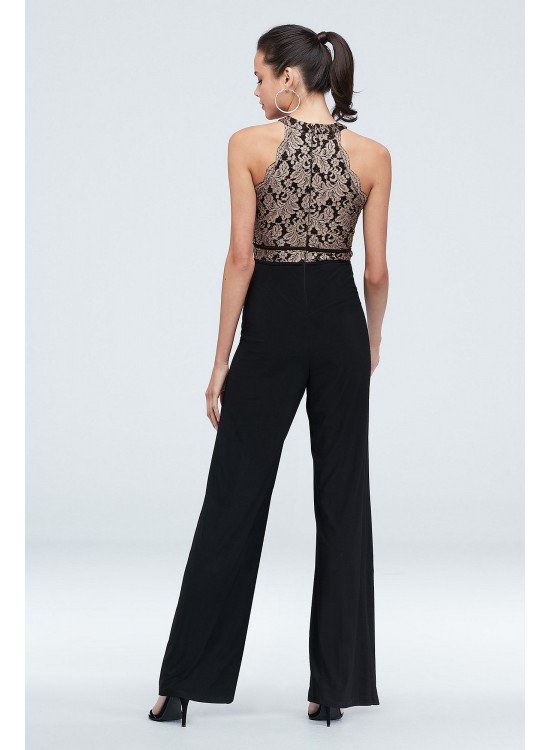 Lace Illusion High-Neck Keyhole Stretch Jumpsuit  21676J