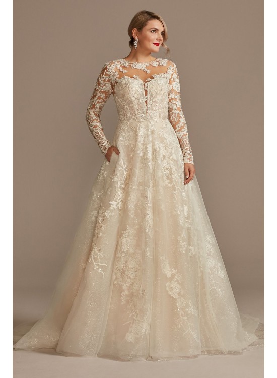 Lace Illusion Long Sleeve Ball Gown Wedding Dress  SLCWG833