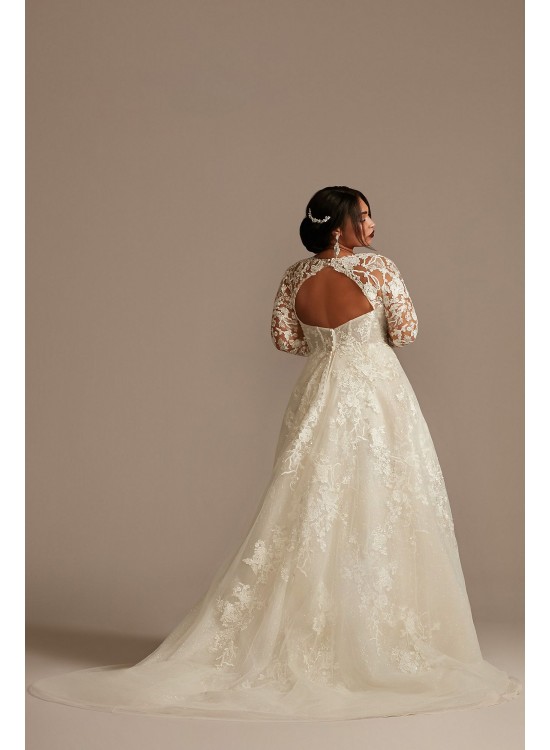 Lace Illusion Long Sleeve Plus Size Wedding Dress  8SLCWG833