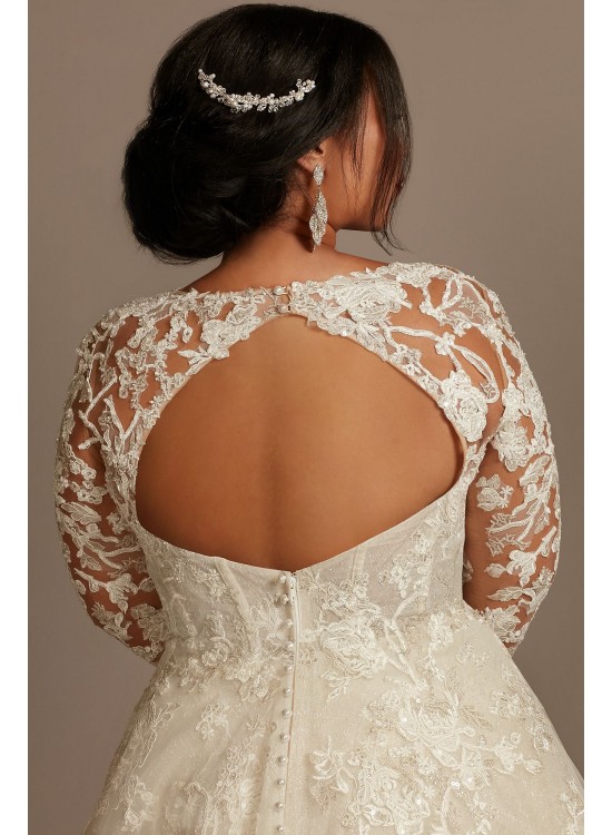 Lace Illusion Long Sleeve Plus Size Wedding Dress  8SLCWG833