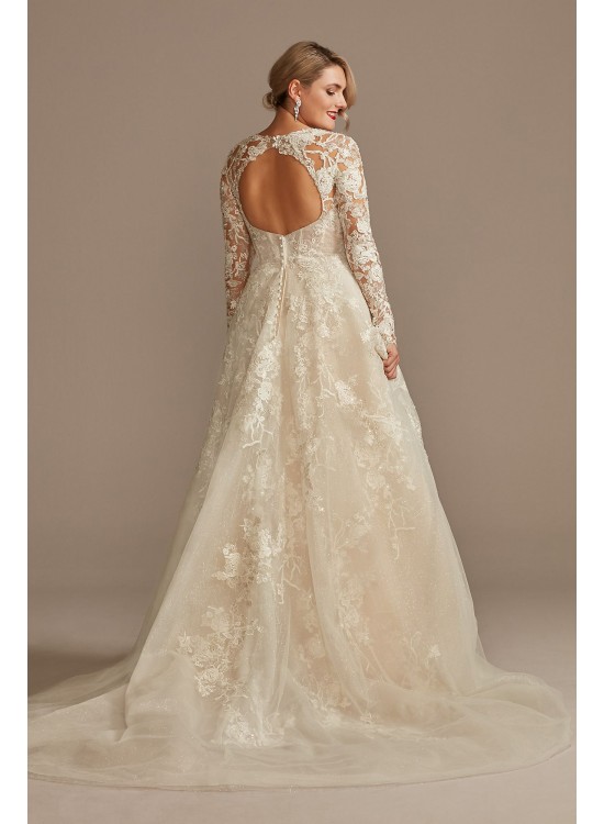 Lace Illusion Long Sleeve Tall Wedding Dress  4XLSLCWG833