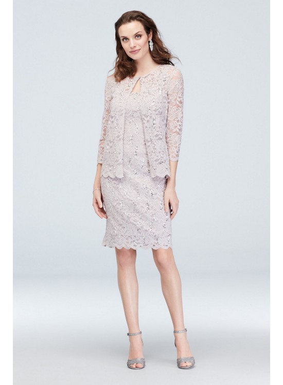 Lace Jacket and Tank Dress Set with Scallop Hem Jump 649598