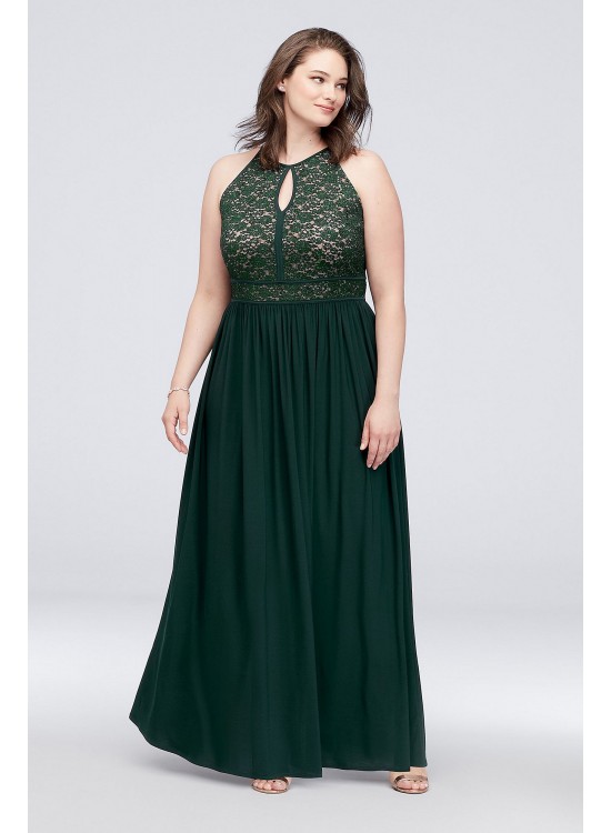 Lace Keyhole Tie Back Plus Size Halter Dress Nightway 12089DW