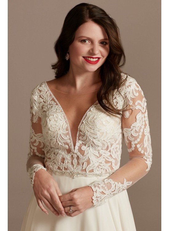 Lace Long Sleeve Chiffon Tall Wedding Dress  4XLSLSWG842