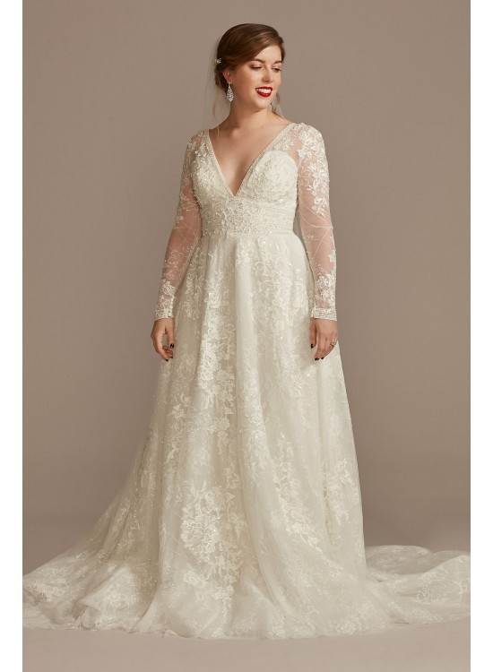 Lace Long Sleeve Keyhole Back Tall Wedding Dress  4XLCWG893