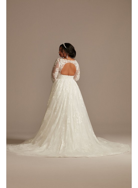 Lace Long Sleeve Open Back Plus Size Wedding Dress  8CWG893