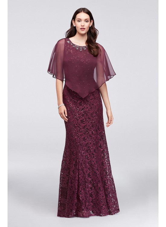 Lace Mermaid Dress with Beaded Chiffon Capelet Ignite 3523DB