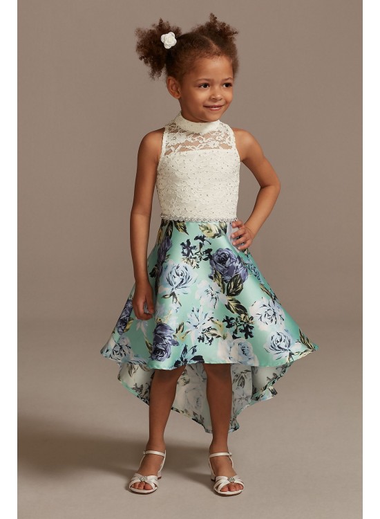 Lace Mock Neck High-Low Printed Flower Girl Dress Speechless SC333C32QA66