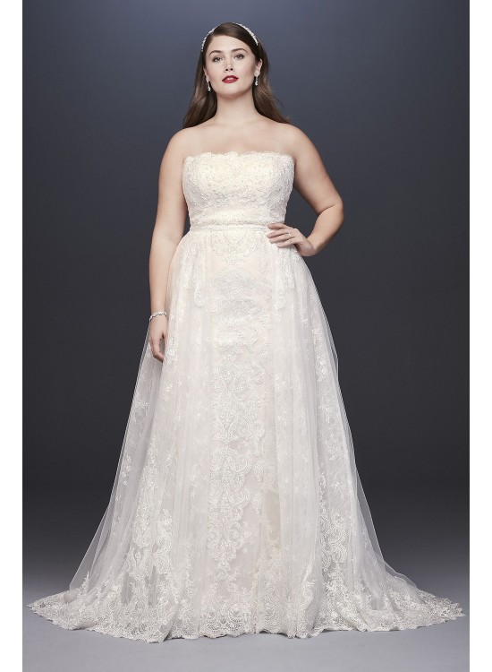 Lace Plus Size Sheath Wedding Dress with Overskirt  8CWG816