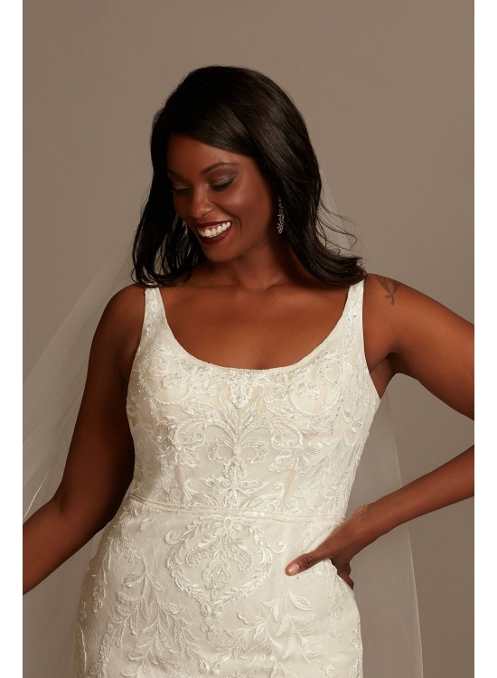 Lace Plus Size Wedding Dress with Cutout Train  8CWG895