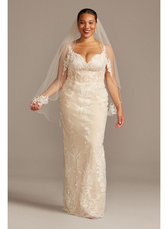 Lace Plus Size Wedding Dress with Tulle Overskirt  8CWG850