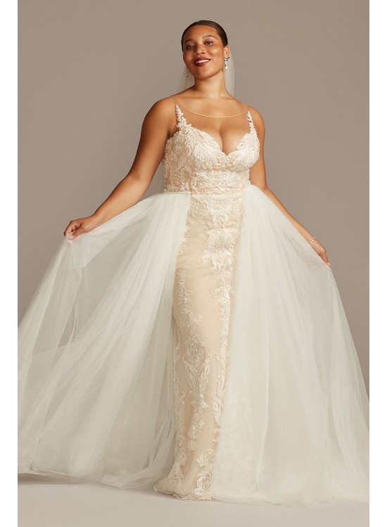 Lace Plus Size Wedding Dress with Tulle Overskirt  8CWG850