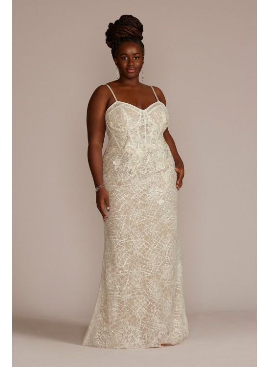 Lace Sheath Plus Size Wedding Gown with Overskirt Galina Signature 9SWG916