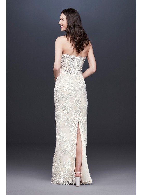 Lace Sheath Wedding Dress with Removable Overskirt  CWG816