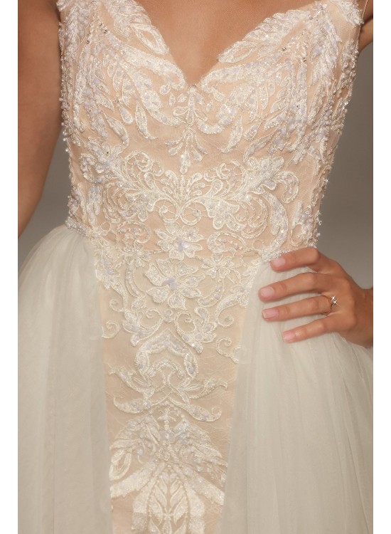 Lace Sheath Wedding Dress with Tulle Overskirt  CWG850