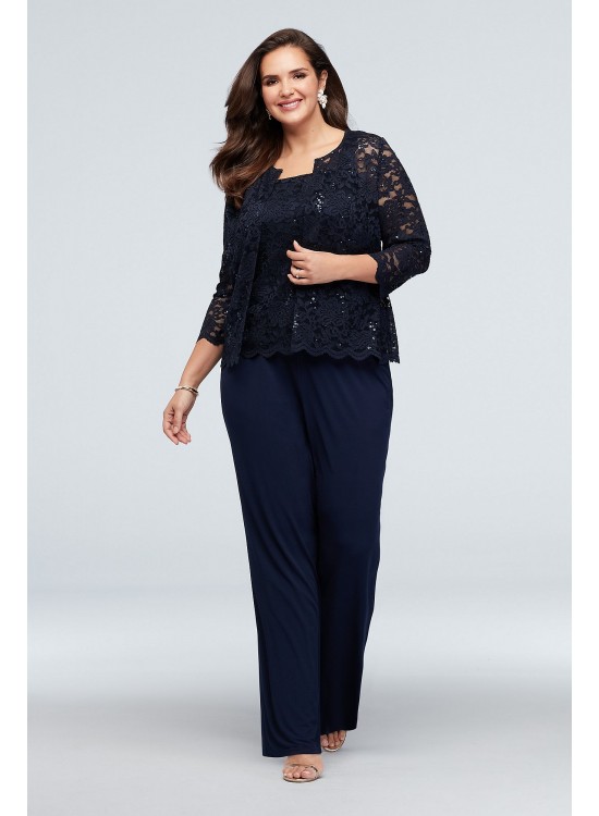 Lace Tank and Jacket Petite Plus Size Pantsuit Onyx 850176