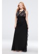 Lace-Up Neckline Gathered Chiffon Plus Size Gown Betsy and Adam A19503W