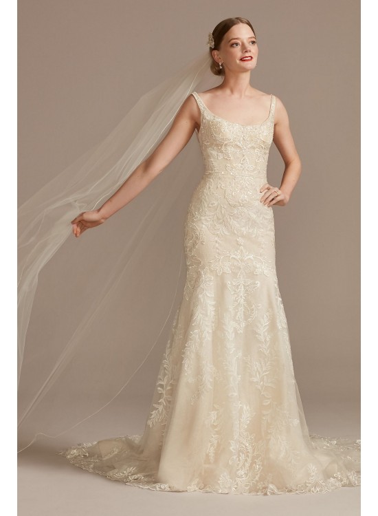 Lace Wedding Dress with Cutout Cathedral Train  CWG895