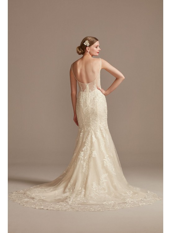 Lace Wedding Dress with Cutout Cathedral Train  CWG895