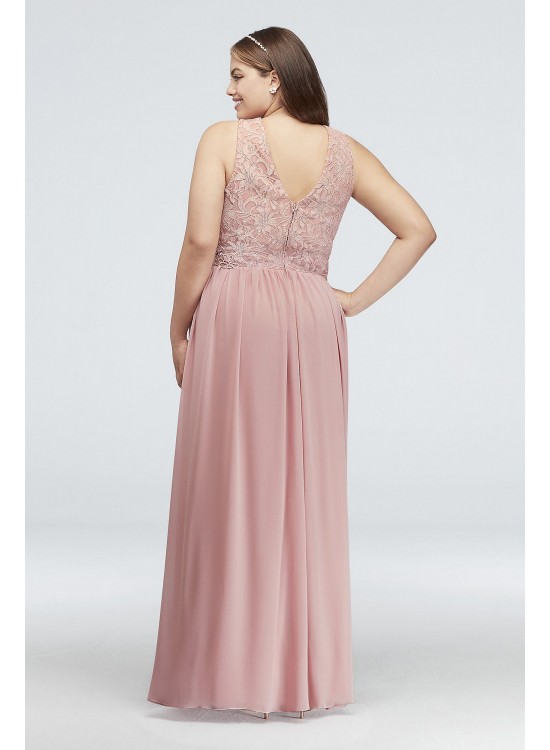 Lace and Chiffon Plus Size Gown with Geo Neckline City Triangles 3622GF1W