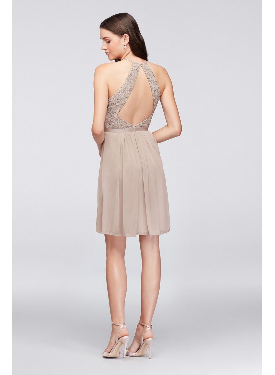 Lace and Mesh Open-Back Short Bridesmaid Dress  F19752