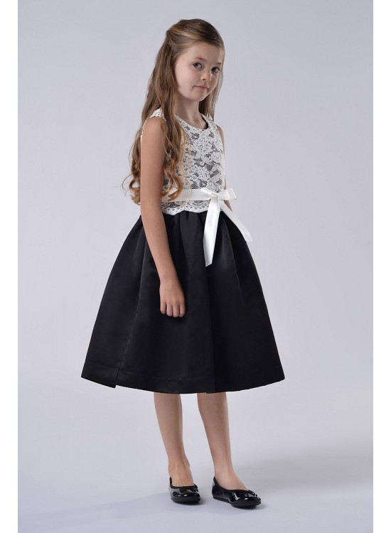 Lace and Satin Flower Girl Dress With Sash US Angels 105UA