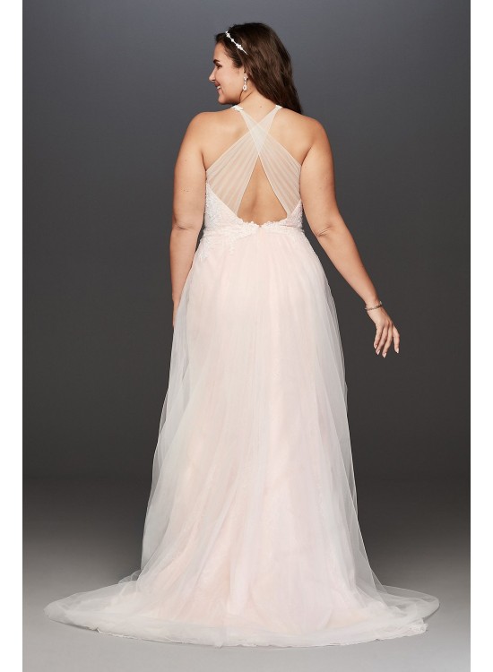 Lace and Tulle Cross-Back Plus Size Wedding Dress  Collection 9WG3963