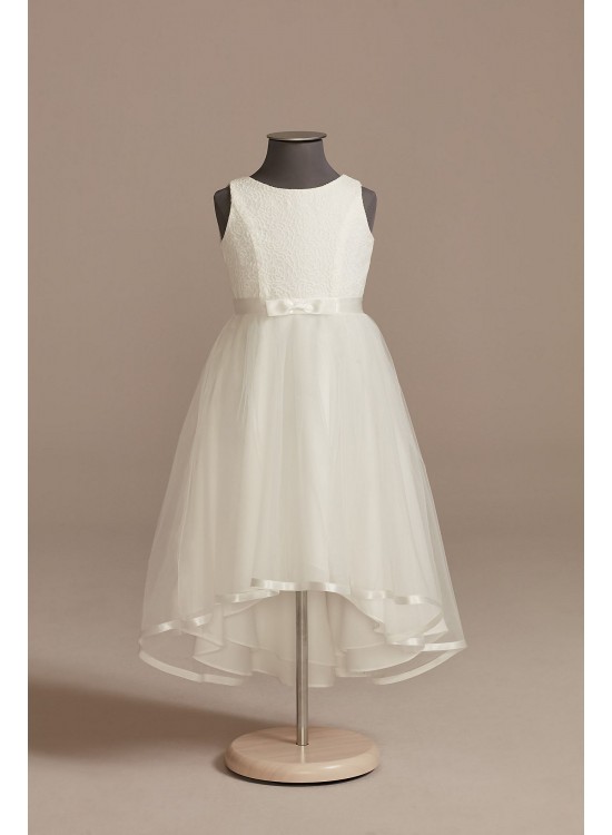 Lace and Tulle High-Low Flower Girl Dress with Bow DB Studio WG1423