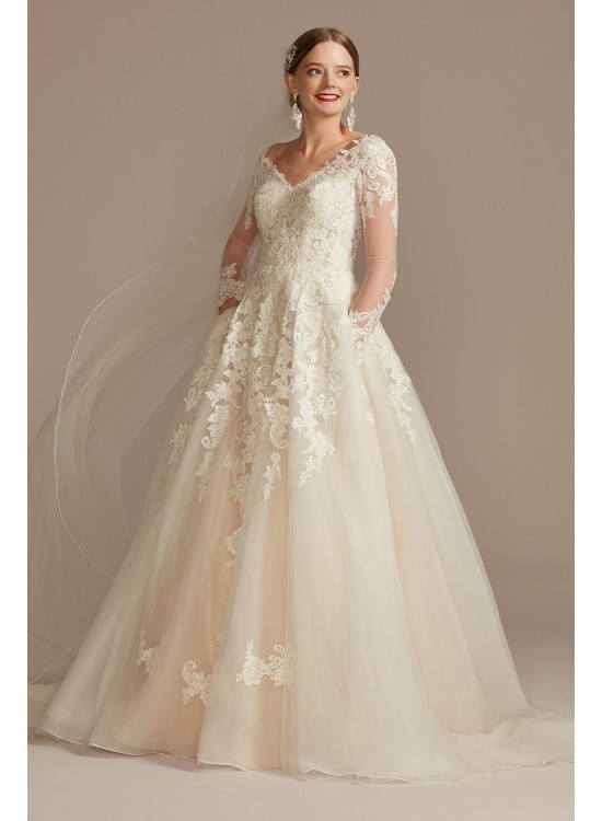 Lace and Tulle Long Sleeve Ball Gown Wedding Dress  Collection SLWG3861