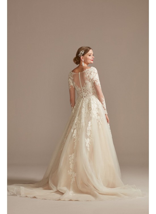 Lace and Tulle Long Sleeve Petite Wedding Dress  Collection 7SLWG3861