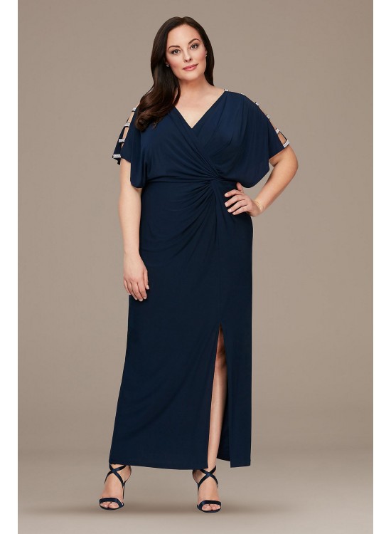 Ladder Sleeve Knot-Front Matte Jersey Gown Alex Evenings 84351544