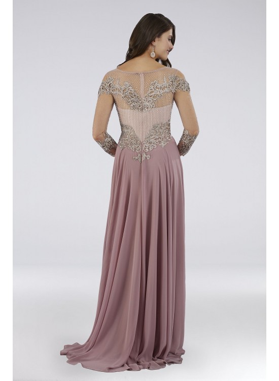 Lara Beaded A-Line Gown with Long Illusion Sleeves Lara 29749