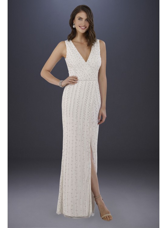 Lara Brandy Beaded Faux-Wrap V-Neck Wedding Dress Lara 51018