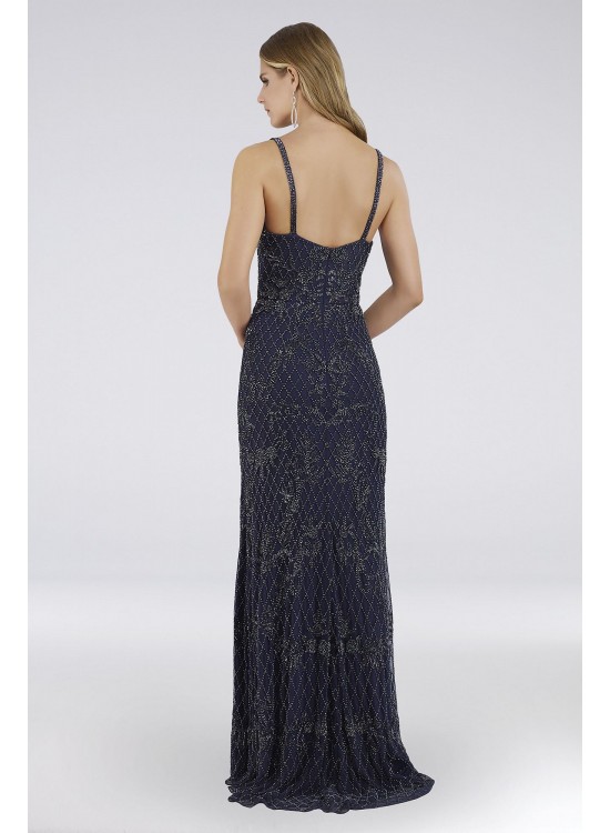 Lara Charlie Beaded Mesh Gown with Sweep Train Lara 29807